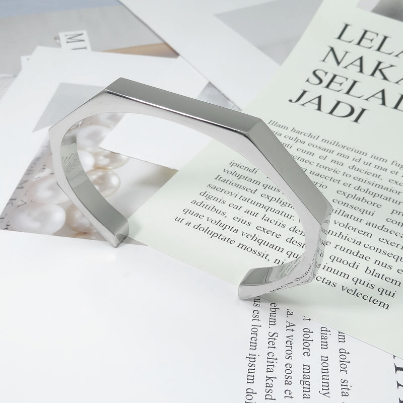 Stainless Steel Hexagon Cuff Bangle